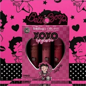 🖤🩷 Betty Boop X Célavi XOXO Cherry Flavored High Shine Lip Gloss Trio Pink
